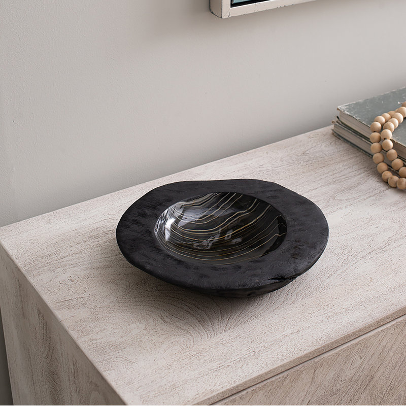 Claymore Teak Wood Decorative Bowl - D12x3" - Black