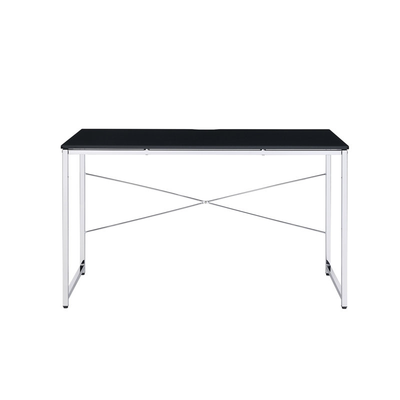 Bureau d'écriture rectangulaire en bois massif, Noir/chrome