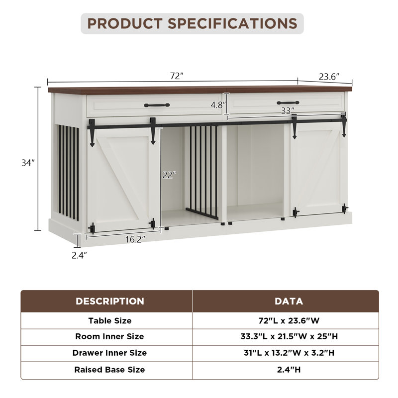 White Wooden Dog Crate Furniture with Sliding Barn Doors