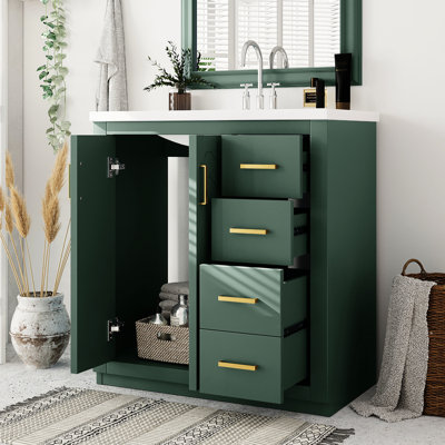 30'' Bathroom Vanity With Solid Wood Frame, Hinges, Boards, Ample Storage For Toiletries, Retro Style And Unique Groove Pattern Products,
