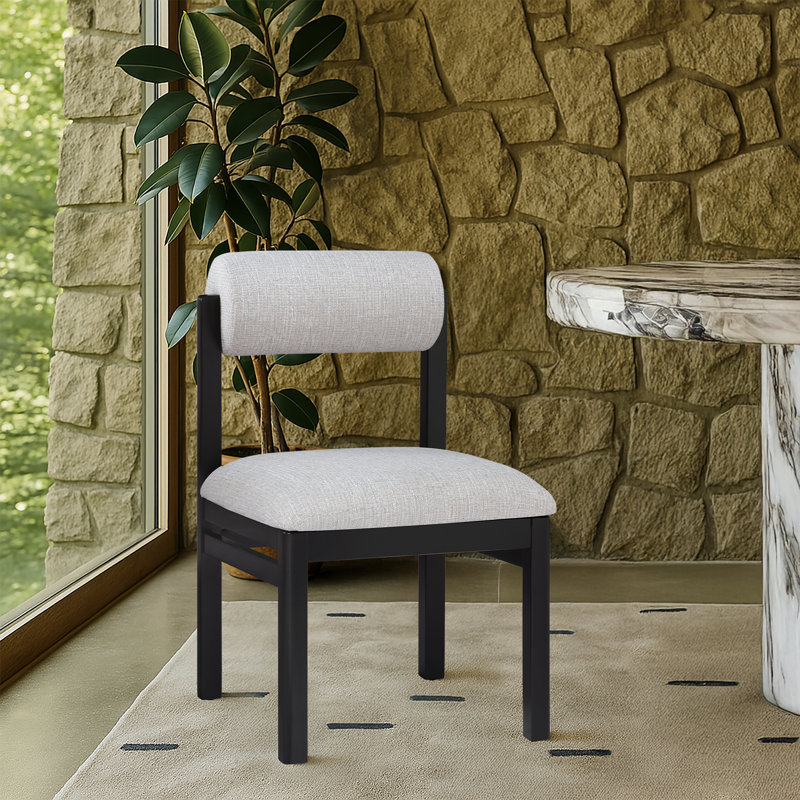 Chaise rembourrée en tissu texturé Frakes, Tissu gris texturé en lin, Teinte noire