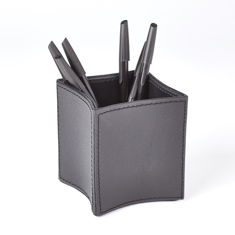 Tabron Folded Leather Pencil Cup, Black