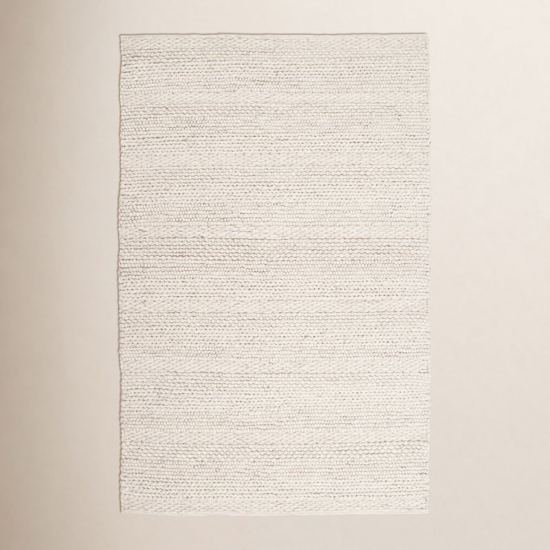 Zekia Handwoven Wool Ivory Area Rug, Rectangle 9' x 13'