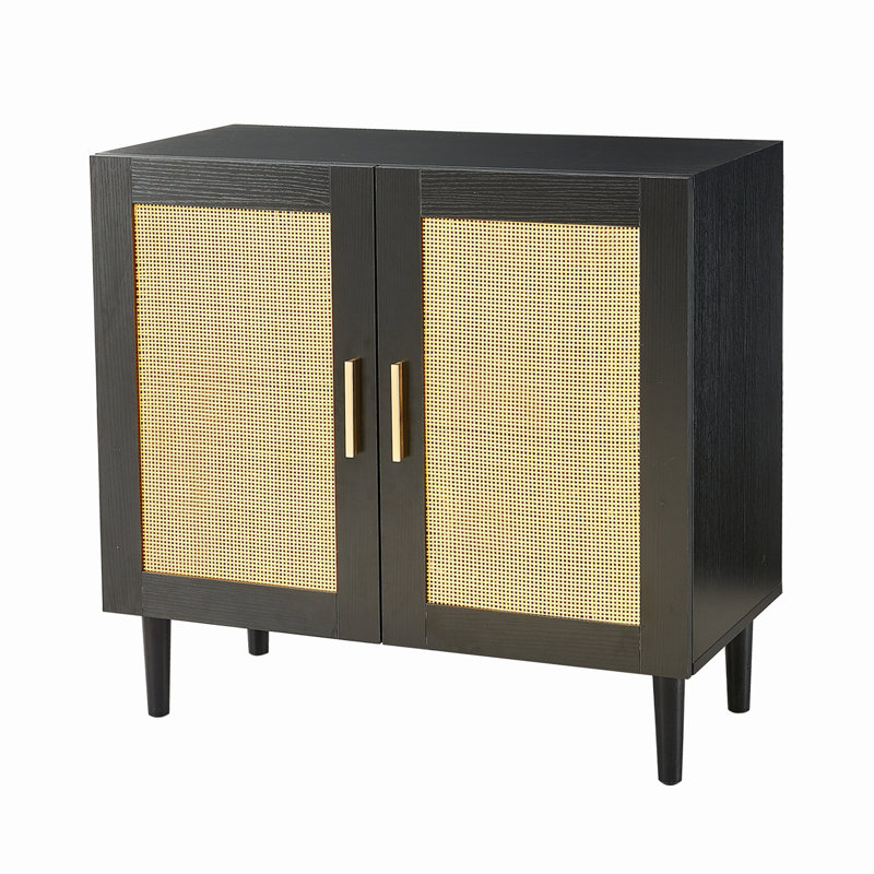 Buffet moderne à portes en rotin avec tablettes réglables et rangement spacieux