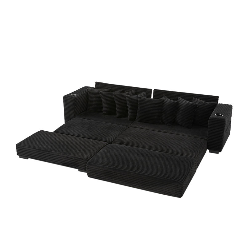 L-Shaped Reversible Sectional Sofa, Black Corduroy
