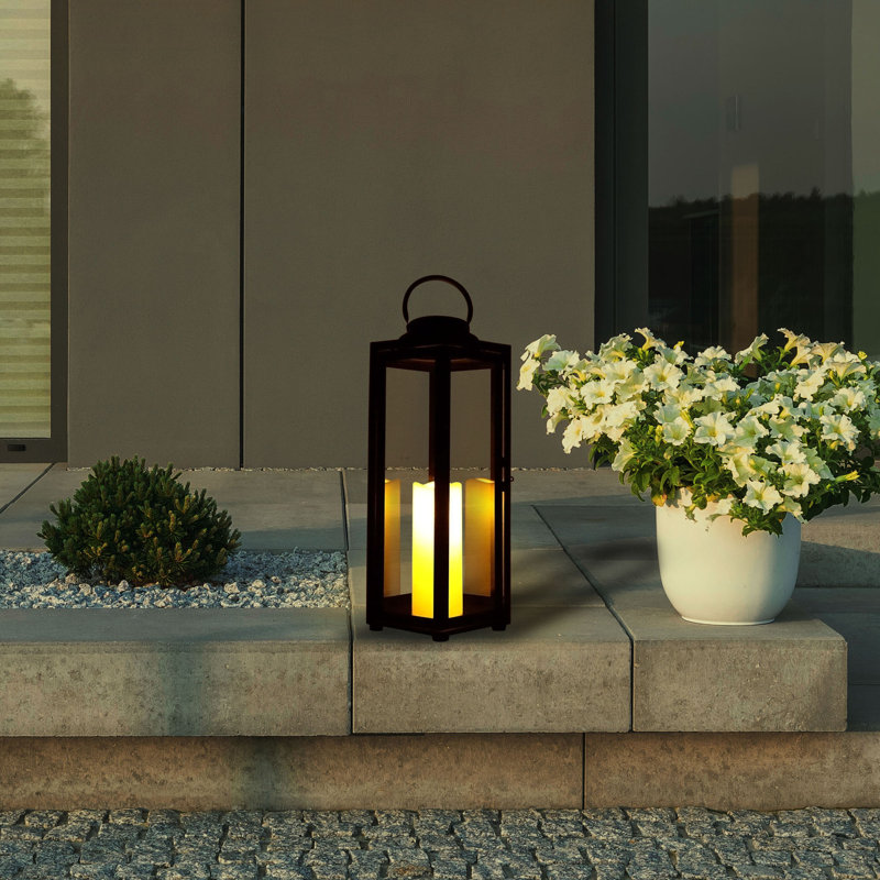 Black 18" Hanging Iron Candle Lantern with LED Lights