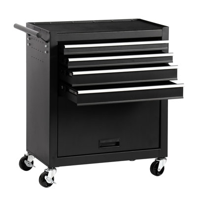 Rolling 4 Tool Chest - Strong Steel For Tools Storage In Garages, Warehouses, Workshops, Repair Shops Black 4 Cabinet Construction Organizing Shops, Warehouses Finish