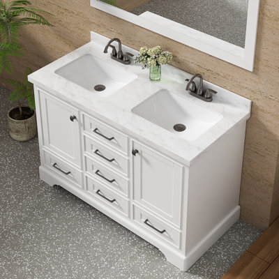 Ensemble de meuble-lavabo double 48 po avec plateau en marbre d'ingénierie Linsay, entièrement assemblé