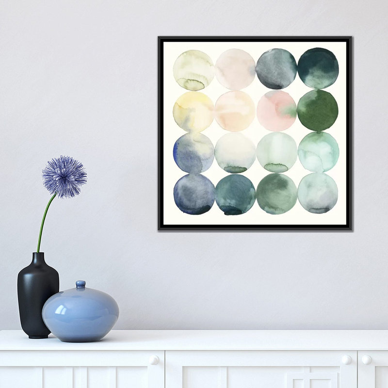 « pastel cerceaus ii », impression sur toile, H 26 po x l 26 po x P 1,5 po, Toile avec cadre noir, Pas de tapis