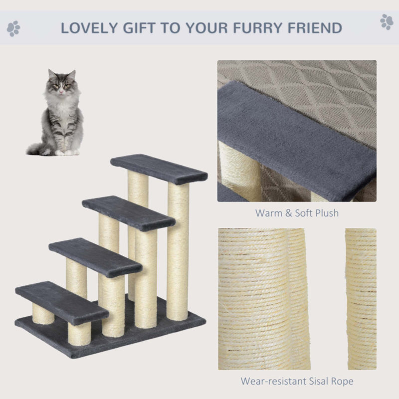 Gray Sisal Stair-Shaped Cat Tree with Scratching Posts