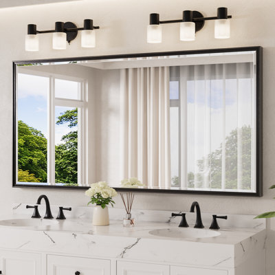 Miroir de salle de bain rectangulaire biseauté avec cadre décoratif en aluminium