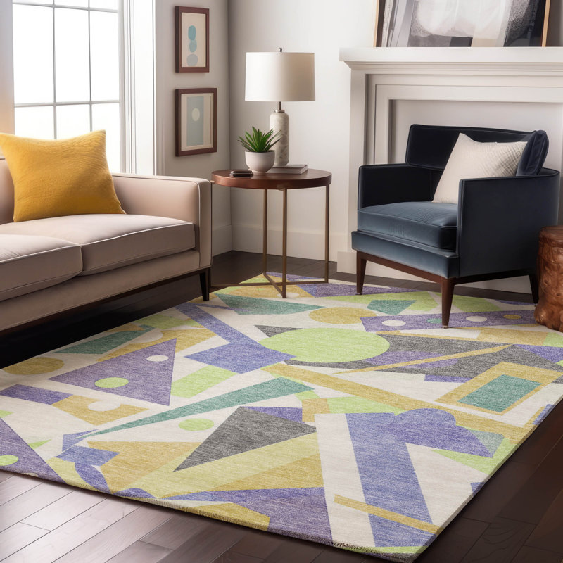 Premium Machine Washable Mehara AMF1693 Geometric Rug, Rectangle 10' x 14'