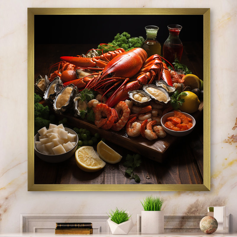 Assortiment de fruits de mer I, impression sur toile encadrée, H 30 po x l 30 po x P 1 po, Cadre doré à une seule photo