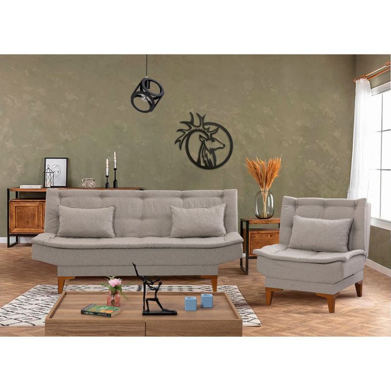 Ensemble de salon avec canapé-lit 2 pièces, Acrylique crème
