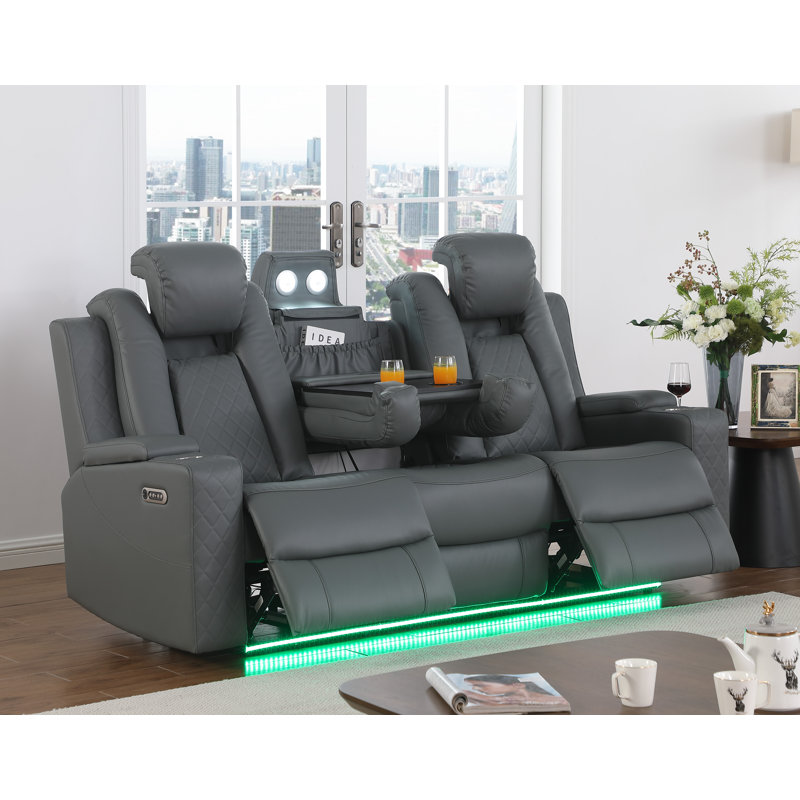Tiyler 82'' W Leather Power Reclining Sofa, Gray