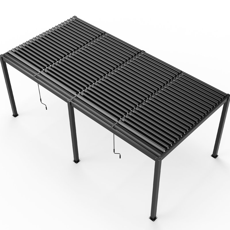 Pergola 8610j à persiennes 10 x 19 pi, structure en aluminium, contrôle extérieur, fonction de drainage, assemblage facile, noir, pour usage domestique 8610j 10 x 19 pi, finition thermolaquée, toit réglable, solution,