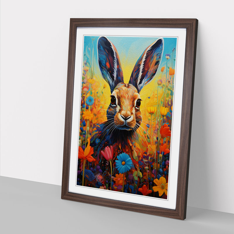 XYZ-FRM-V1223-5326 Rabbit Informel - Single Picture Frame Print on Wood, Walnut, 34cm H x 25cm W x 2cm D
