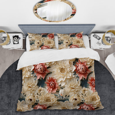 Radiant Lace Inspired Floral Botanic - Ensemble de housse de couette floral - Polyester microfibre
