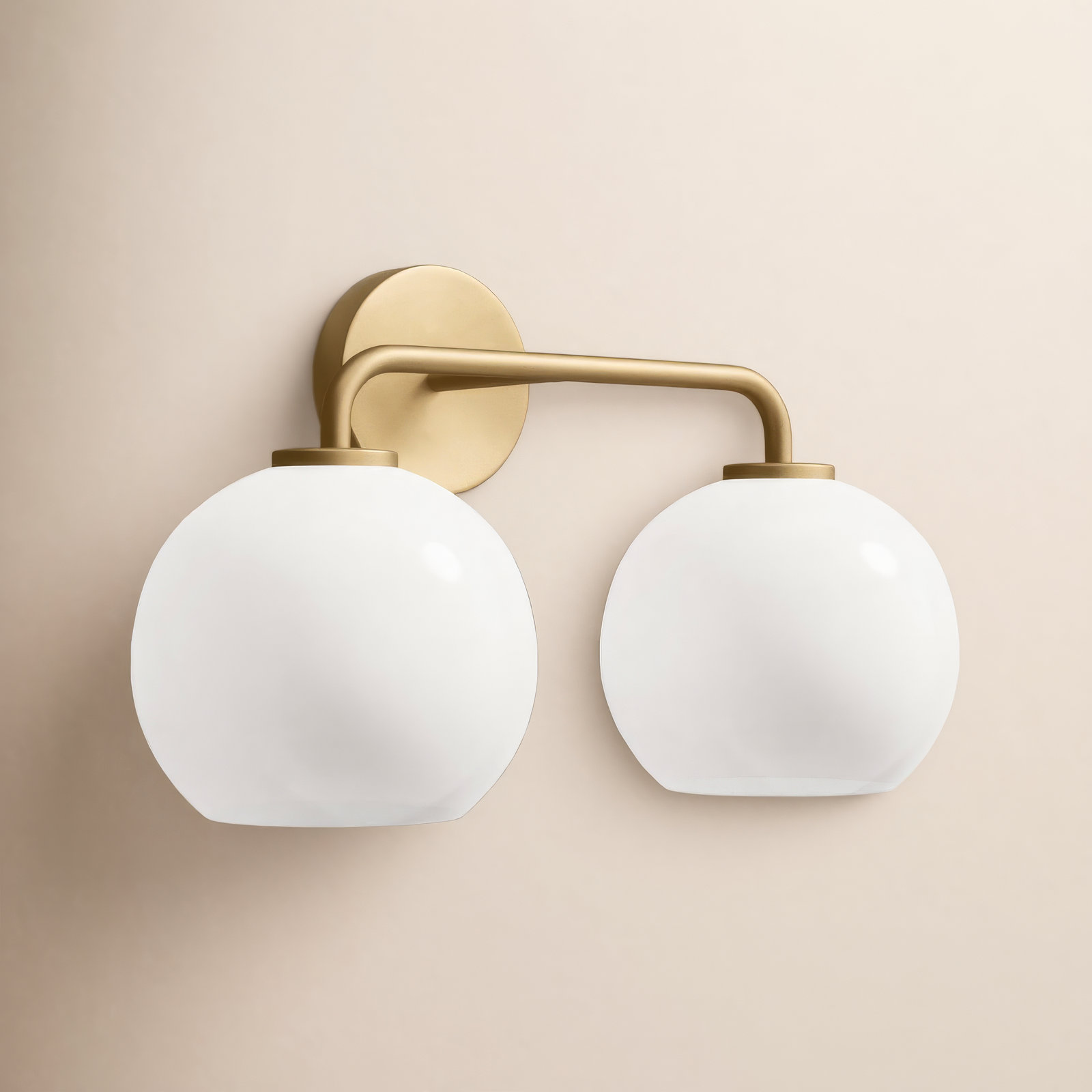 Childerley 2 Light Vanity, Satin Brass, White