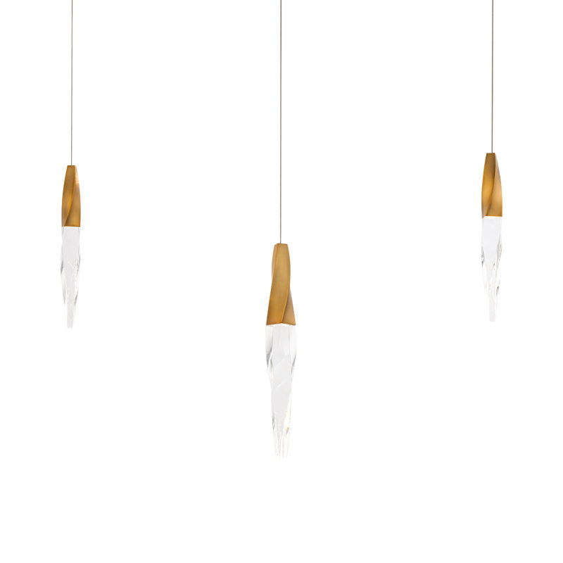 Kindjal 3 Light Crystal LED Multi-Light Pendant, Aged Brass