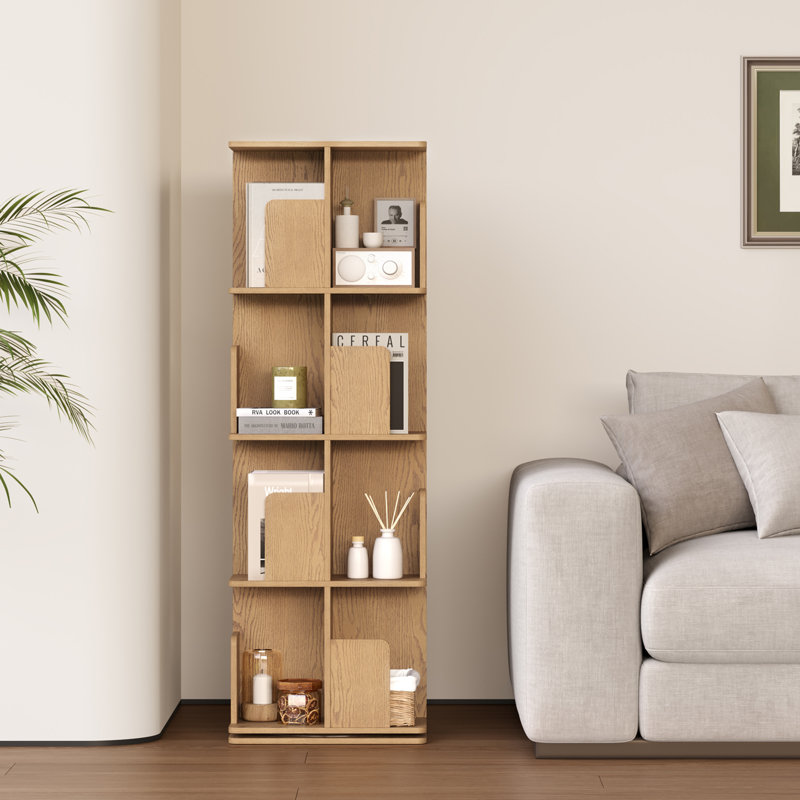 Rotating Bookshelf, 4 Tier Small Bookcase Corner Shelves Display Storage Tower Space-saving Revolving For Small Space Natural