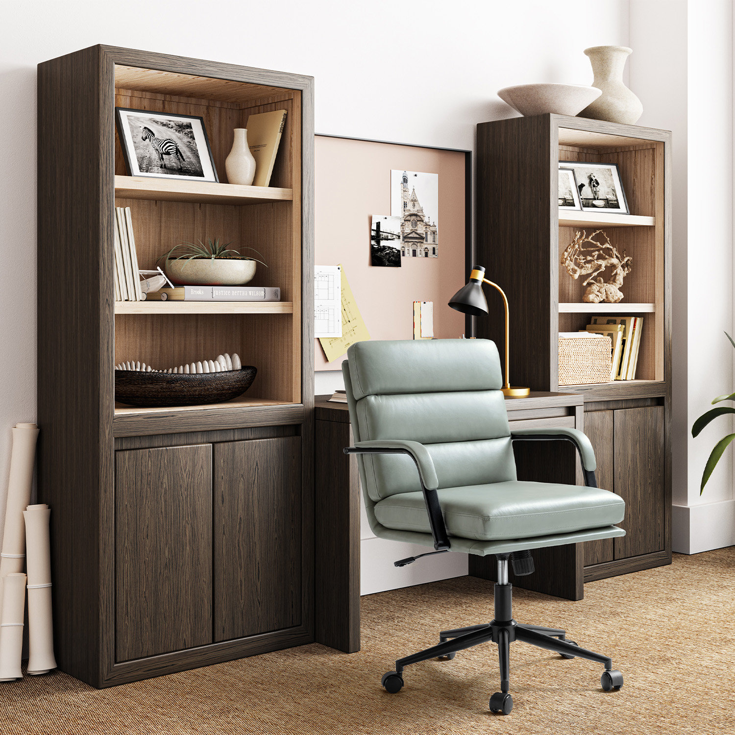 Anagrace Leather Upholstered Swivel Tilt Task Office Chair, Sage Pebbled Faux Leather