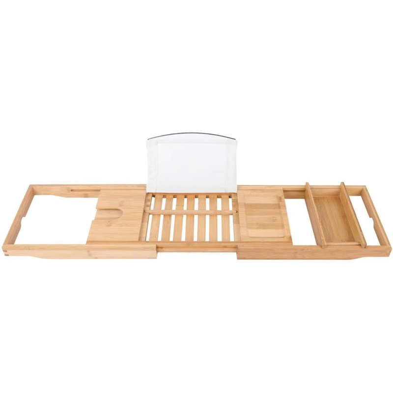 Brunk Bathroom Accessory Tray Expandable Natural Bamboo Bathtub Caddy Bridge Fits Most Bath Size
