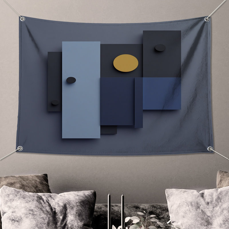 Tapisserie «Geometric Shapes Composition» - Décoration murale géométrique, H 50 po x l 60 po avec 4 œillets