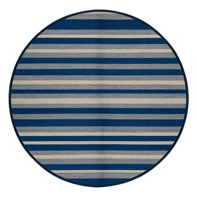 Washable Cobalt Light Gray Striped Area Rug