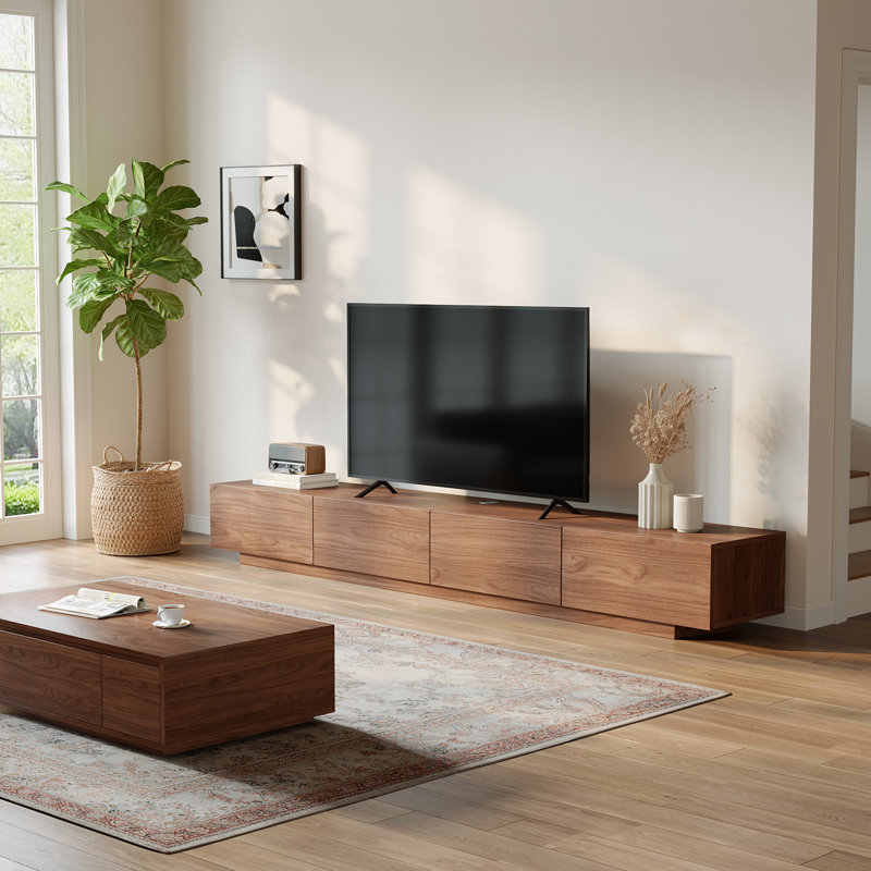 Modern TV Stand Media Console With Drawer Storage, Walnut