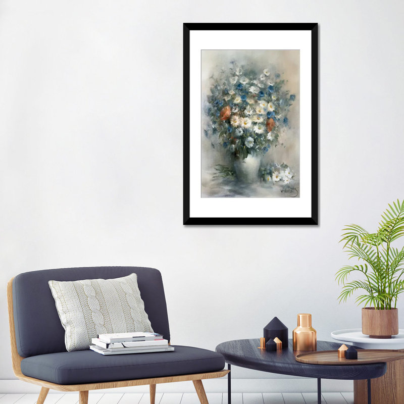 «Flower Bouquet», reproduction sur toile, Papier beaux-arts encadré noir, Blanc, H 32 po x l 24 po x P 1 po