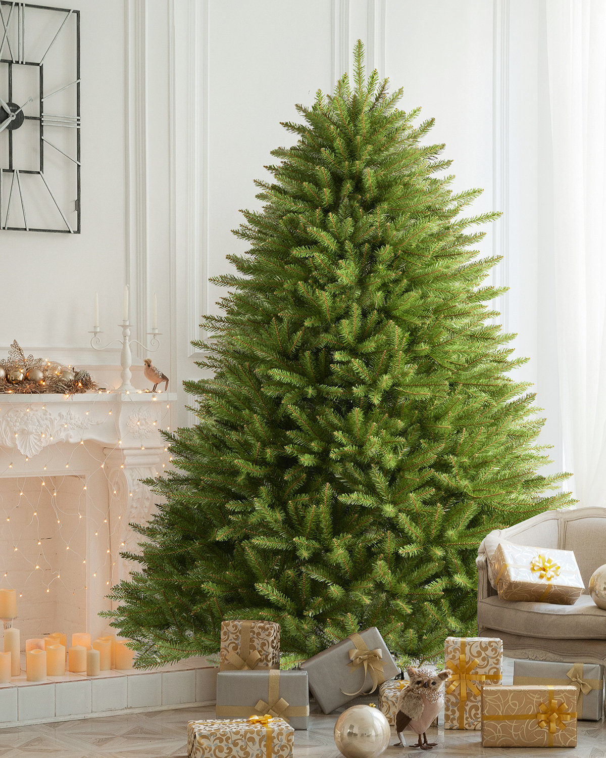Flocked 9' Pre-Lit Fir Christmas Tree, 9' H