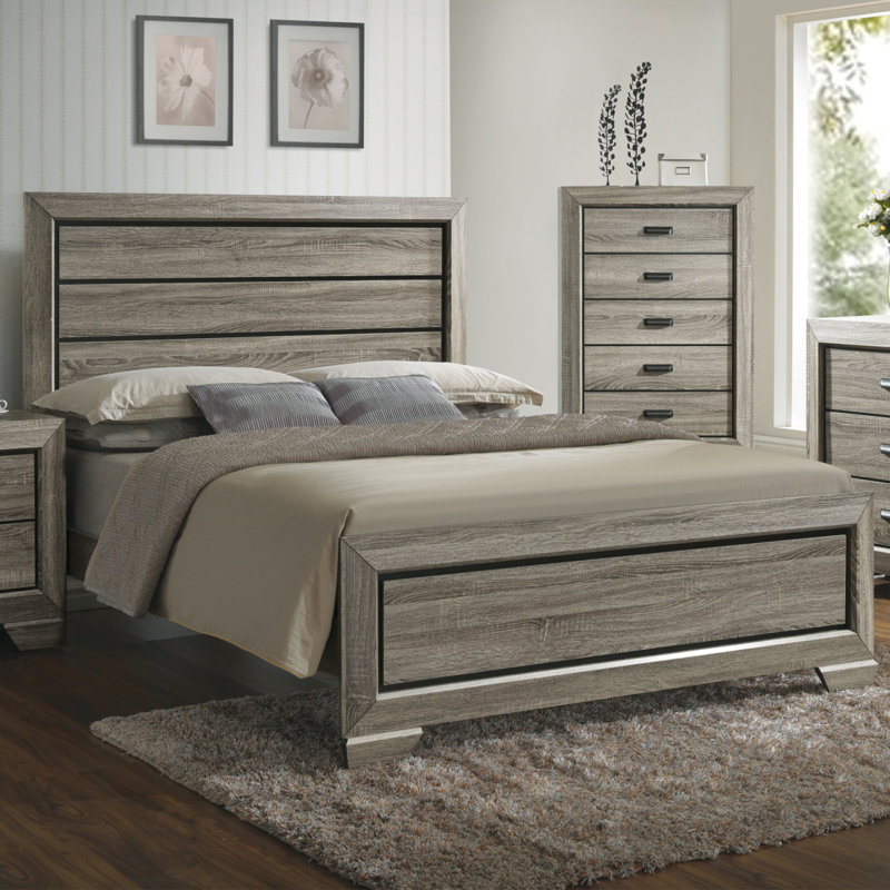 Grand lit gris vieilli
