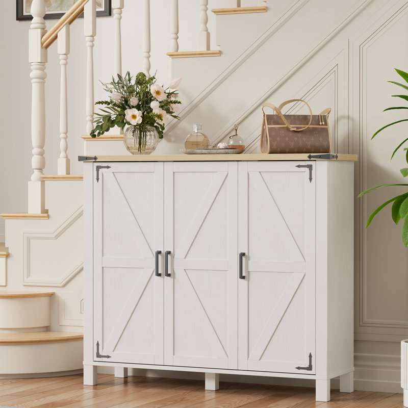 46'' Farmhouse Shoe Storage Cabinet with 3 Doors, Large Capacity Entryway Organizer with Adjustable Shelves for 28+ Pairs