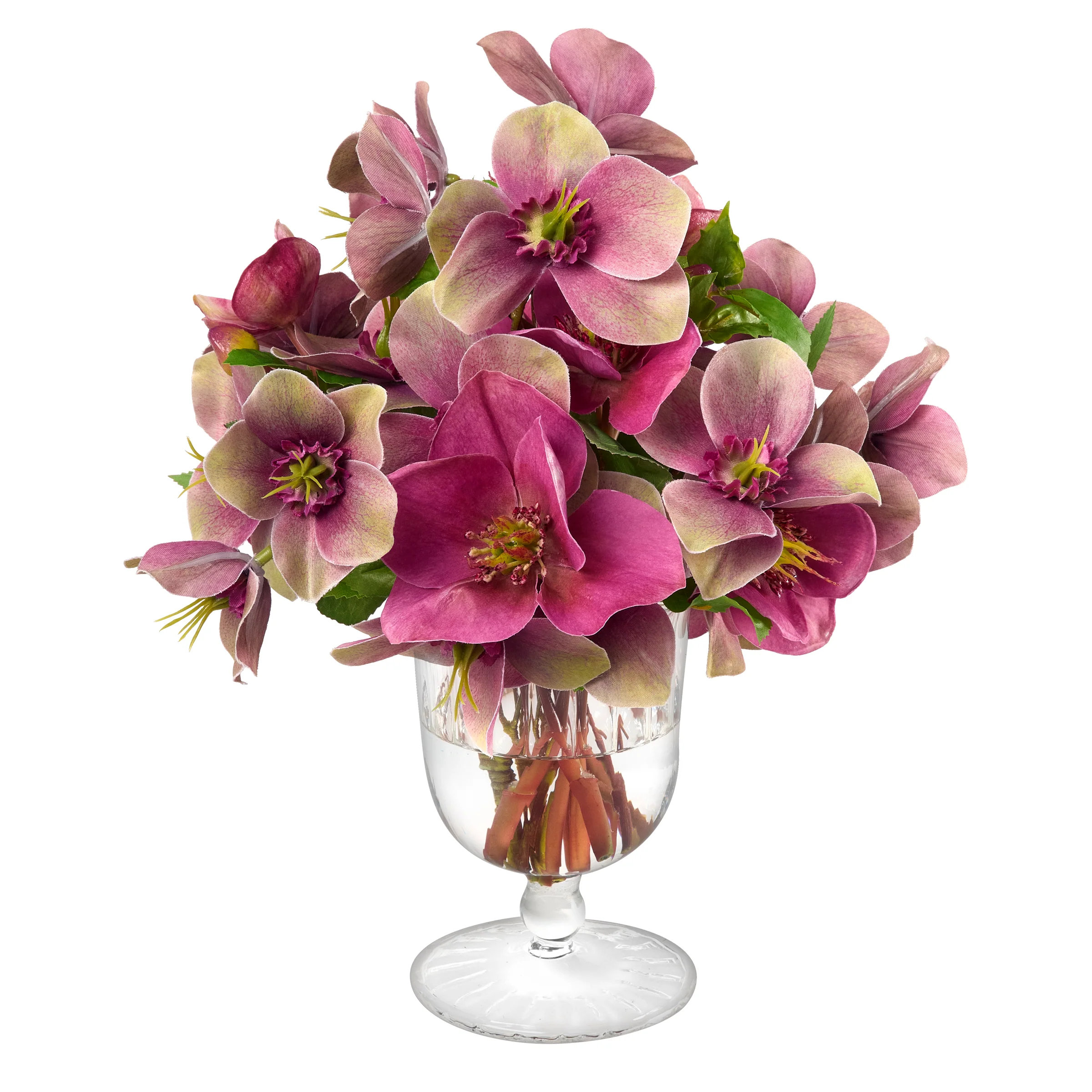 Image showcasing Diane James Home Mixed Hellebore Bouquet in Footed Glass Vase | Perigold