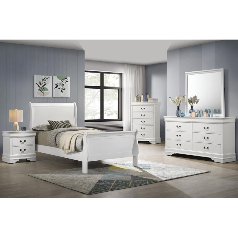 Ensemble de chambre à coucher 5 pièces, Simple, Blanc