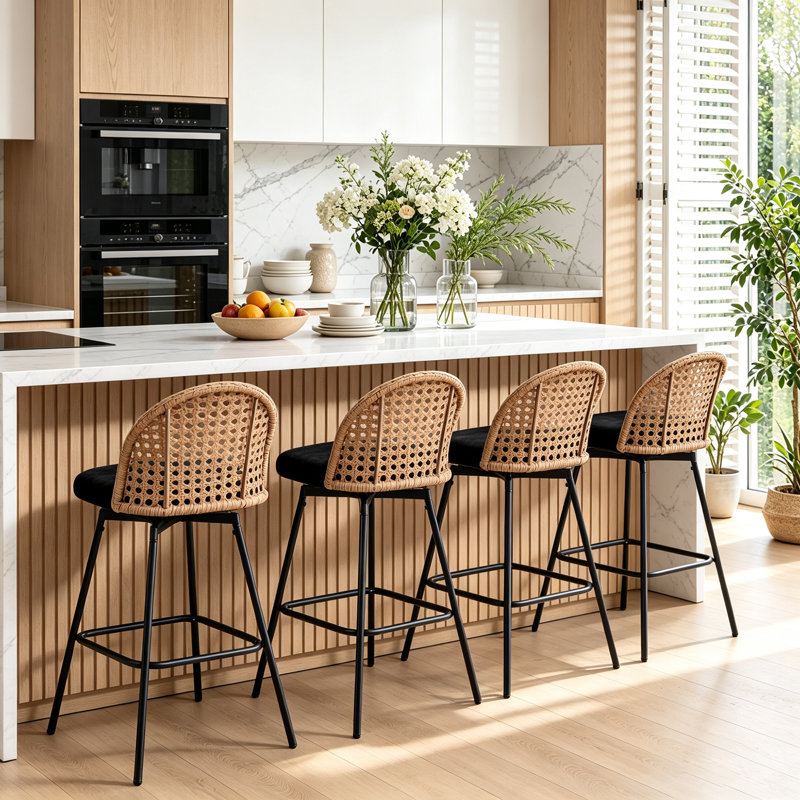 Swivel Upholstered Chenille Bar Stool, Black
