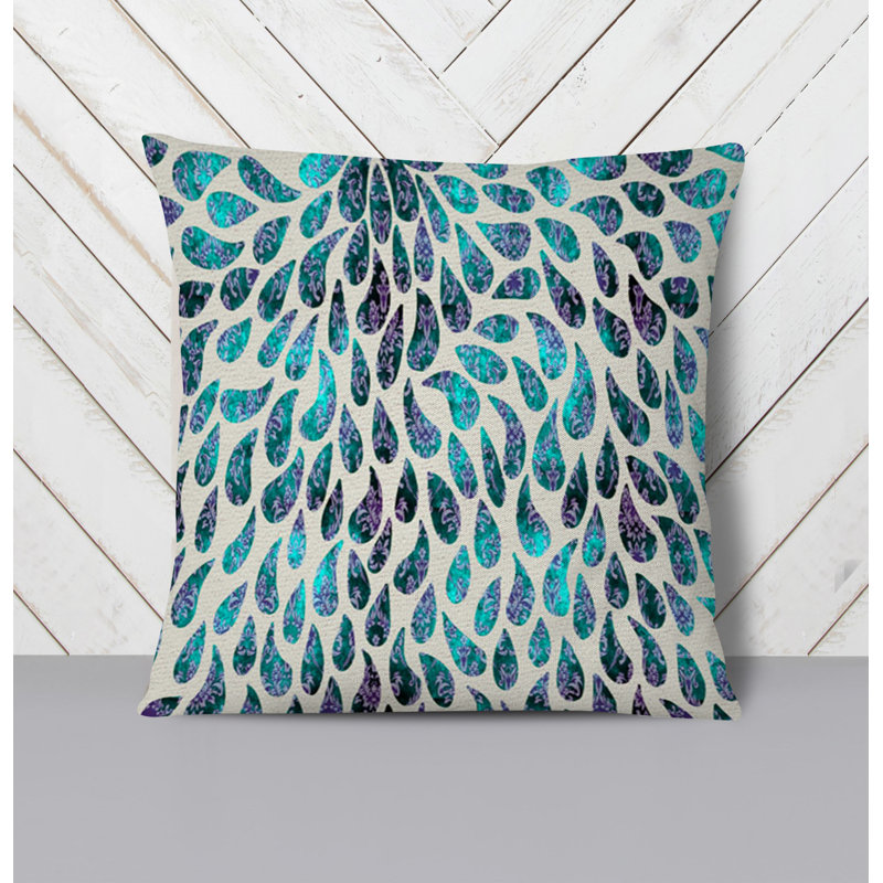 Throw Pillow With Insert, 16"H x 16"W, Blue/Beige Paisley 1