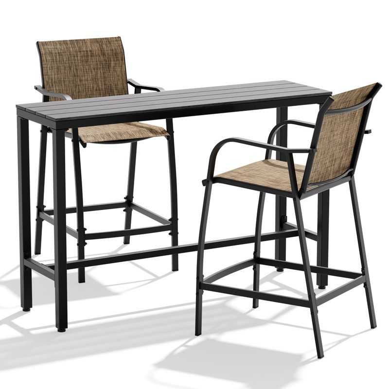 2-Person Patio Outdoor Dining Set (3-Piece Set, Rectangular Table), Brown, Gray