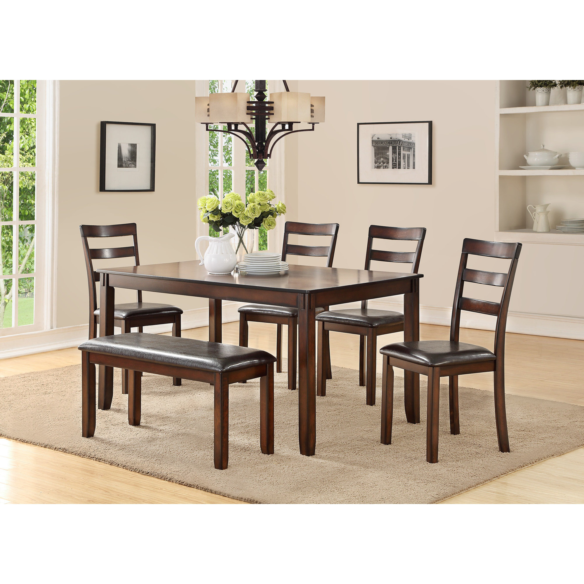 Red Barrel Studio® Classic Style 6pcs-Dining Set Rectangle Table 4 Side ...
