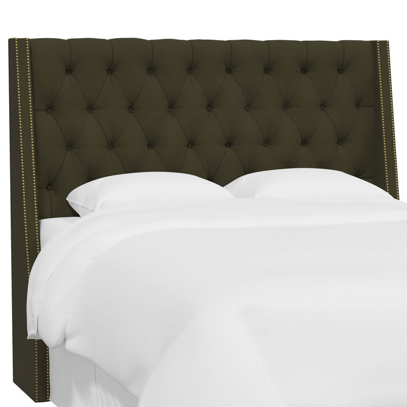 Tête de lit tapissier à oreilles Crosston, Double, Velours loden classique, 100% polyester