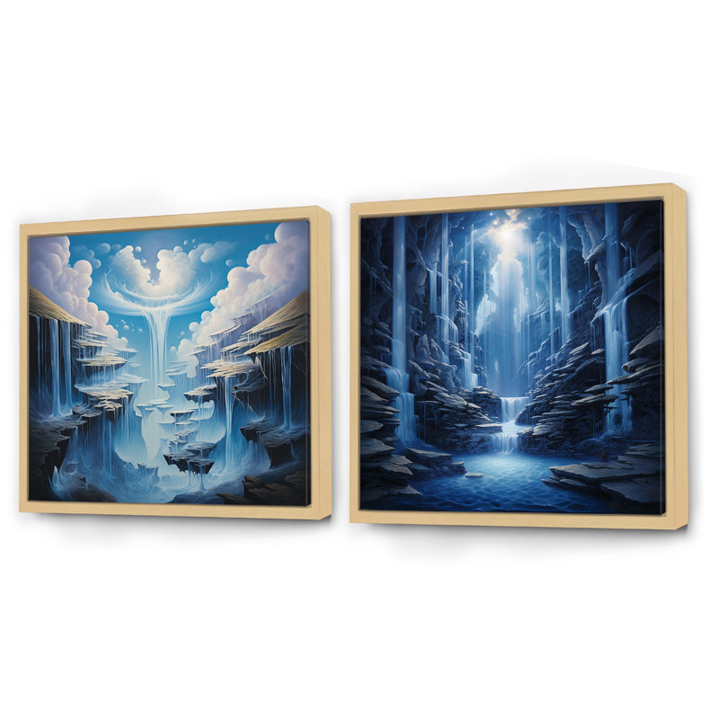 Cascade de fantaisie - ensemble de 2 collages carrés cascade, Encadrement brun, H 30 po x l 61 po