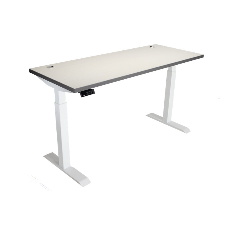 Skyscraper Electric Height Adjustable Standing Desk, Dual Motor and Digital Control with Memory, 48x30, Grey Strand Top with White Frame