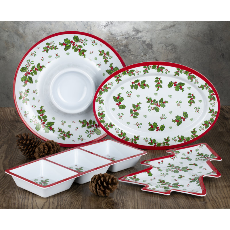 4 Piece Melamine Holly Serving Set