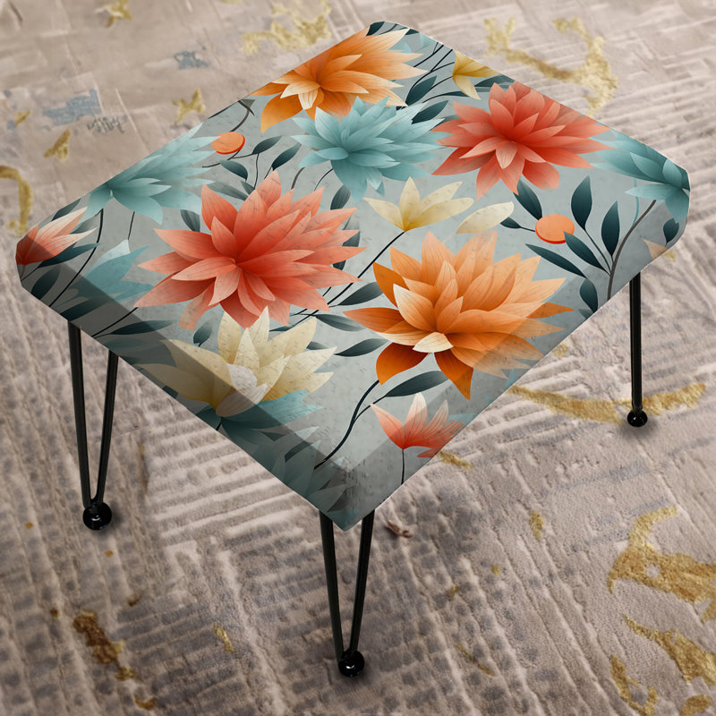 Blissful Mindfulness Mediation - Floral Rectangle Ottoman