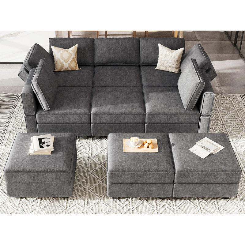 Neemi Upholstered Sectional, Dark Gray Terry
