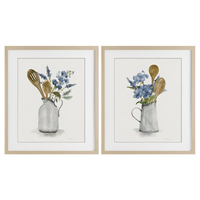 Kitchen Pitcher Bouquets, ensemble de 2 impressions encadrées sous verre, design par Carol Robinson