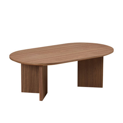 Length 39.37 Inch Modern Coffee Table,MDF Oval Coffee Table For Living Room,Small Coffee Table With Sturdy Pedestal For Apartment,Bedroom by George Oliver