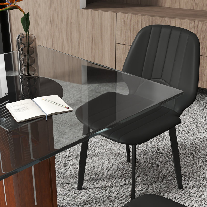 Tempered Glass Square Conference Table and 2 Chairs, Noir