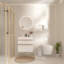 Meuble-lavabo mural blanc de 24 po, lavabo en acrylique, glissières de tiroir à fermeture en douceur, poignées personnalisées en bois véritable bicolore, boîtes de rangement, avec tiroirs, surface mate-2123217791